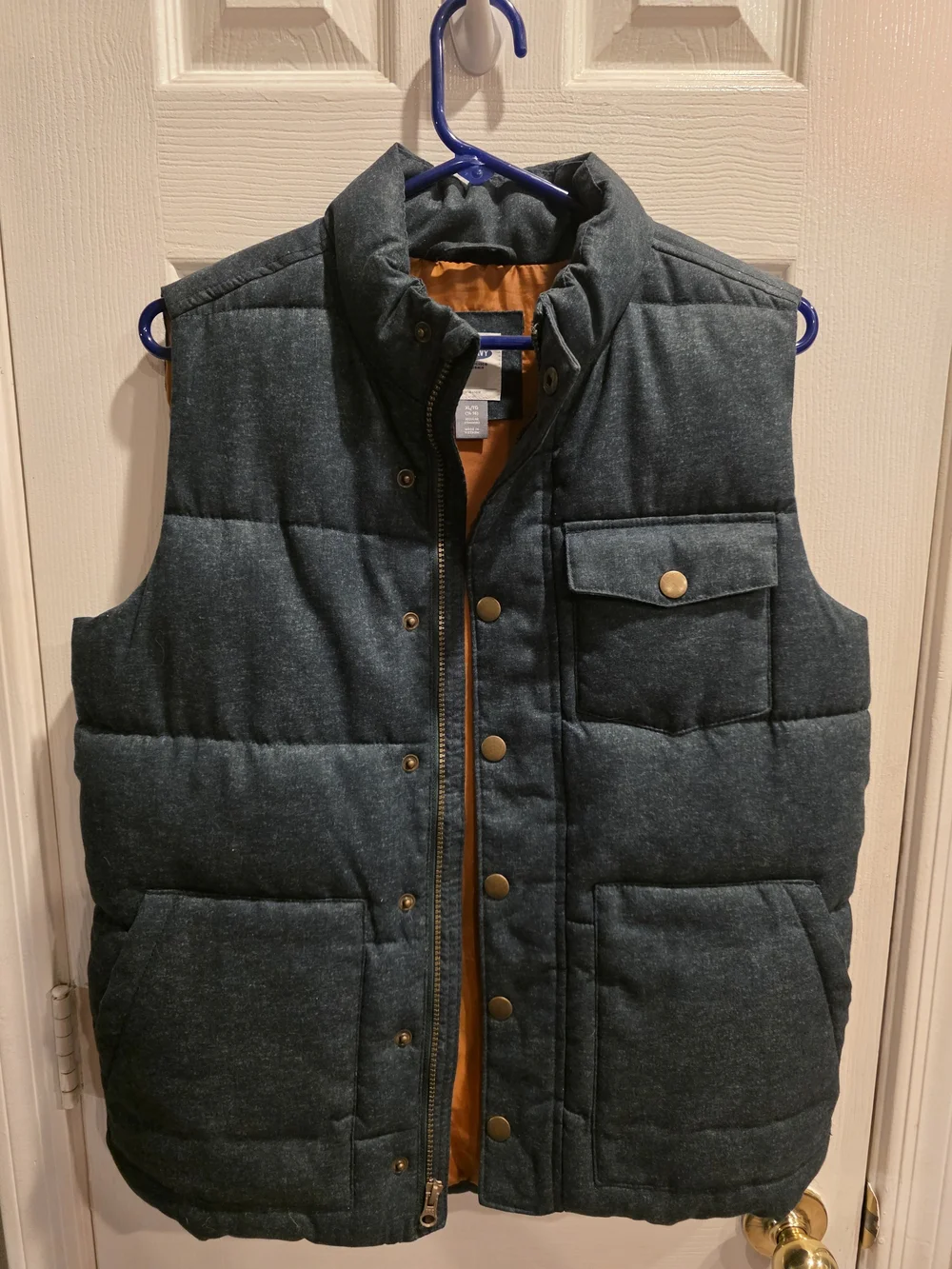Old Navy Quilted Puffer Vest in Dark Teal with Orange Lining